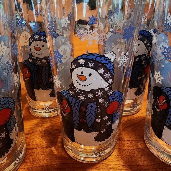 Vintage Snowman Snowflake KIG Indonesia Glassware 12oz Set of 5 - Picture 3 of 5